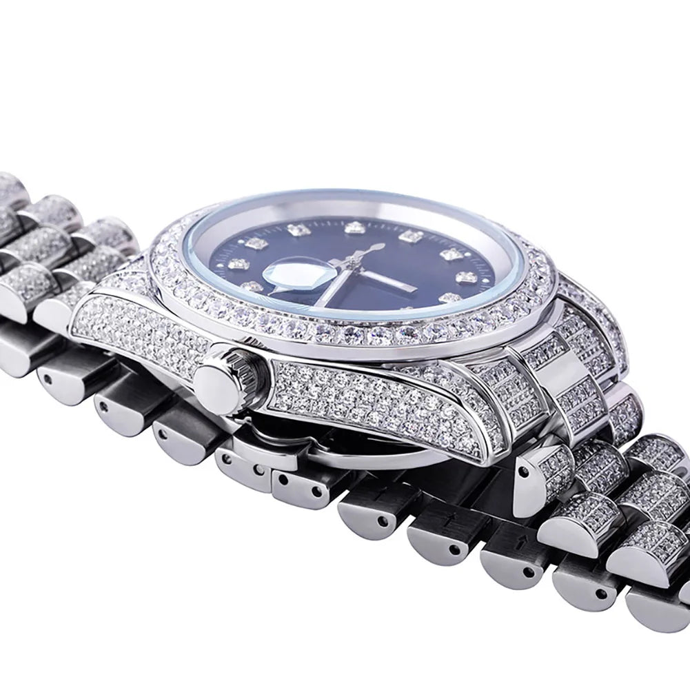 TOPGRILLZ Iced Presidential Mens Watch Luxury 18K White Gold stainless steel  Watch with zirconia