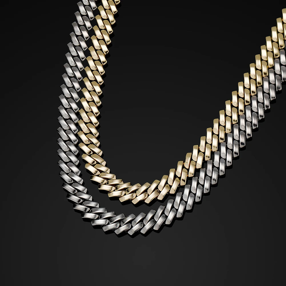 TOPGRILLZ New 10/12mm Glossy Cuban Chain Necklace High Quality Copper White Gold Plated With Spring Clasp Hip Hop Jewelry