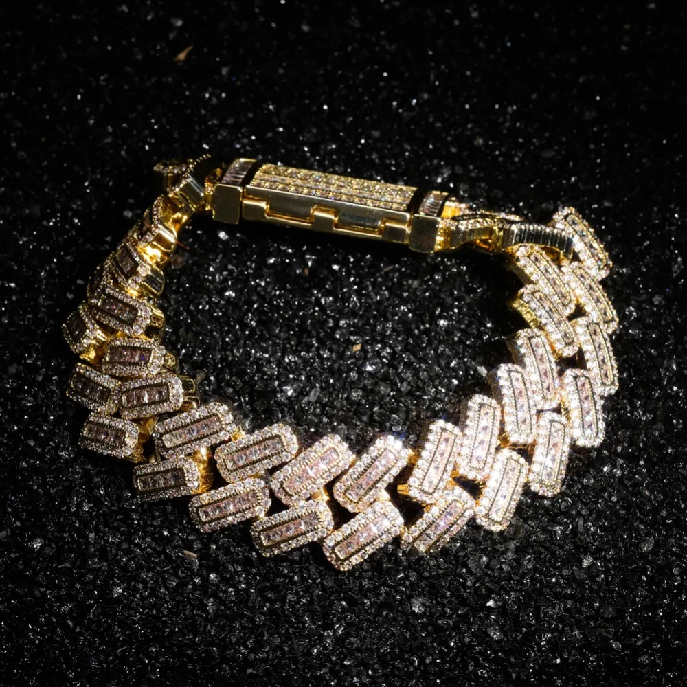 TOPGRILLZ 20mm Box buckle Clasp Baguette Zircon Prong Setting Cuban Bracelet Iced Out Cubic Zirconia Chain Hip Hop Rock Jewelry