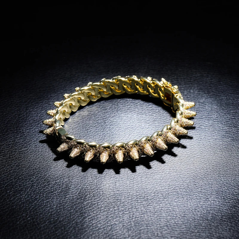 TOPGRILLZ New Spikes Rivet Bracelets Luxury Iced Out Bling Cubic Zircon Bangles Round Cuban Link Hip Hop Jewelry For Men