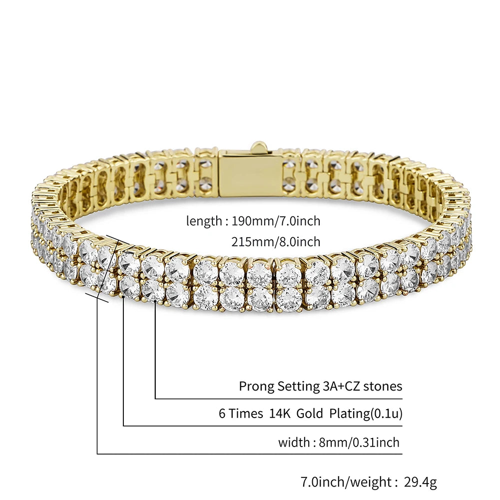 TOPGRILLZ 3MM/4MM 2 Row Cubic Zirconia Tennis Chain Bracelet with New Spring Clasp Bling Iced Out CZ Jewelry Gift For Men