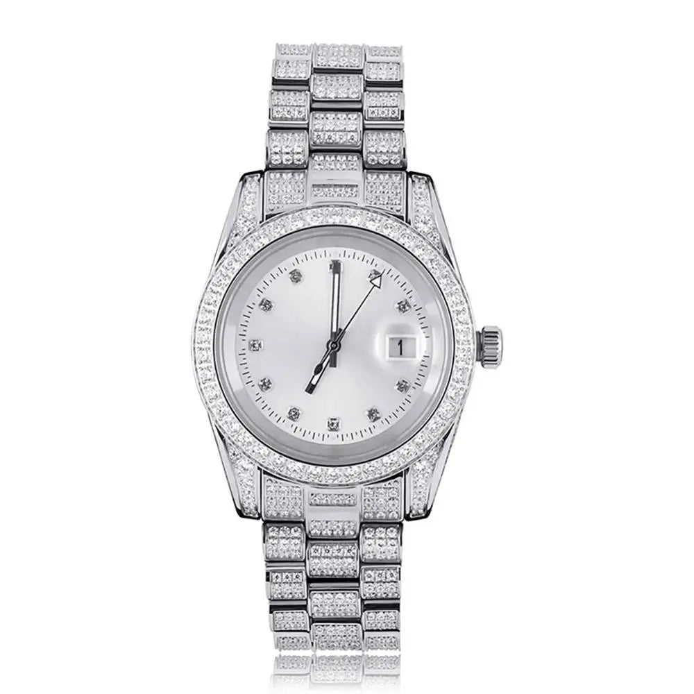 TOPGRILLZ Iced Presidential Mens Watch Luxury 18K White Gold stainless steel  Watch with zirconia