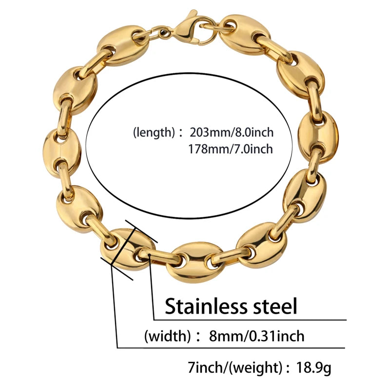 TOPGRILLZ 8mm Solid Back Cuban Link Gold Silver Color Men's Hip Hop Bracelets Personality Stainless Steel Jewelry