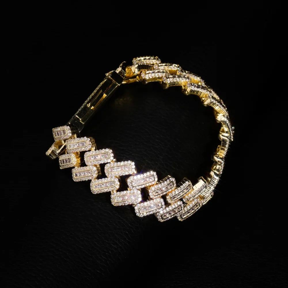 TOPGRILLZ 20mm Box buckle Clasp Baguette Zircon Prong Setting Cuban Bracelet Iced Out Cubic Zirconia Chain Hip Hop Rock Jewelry