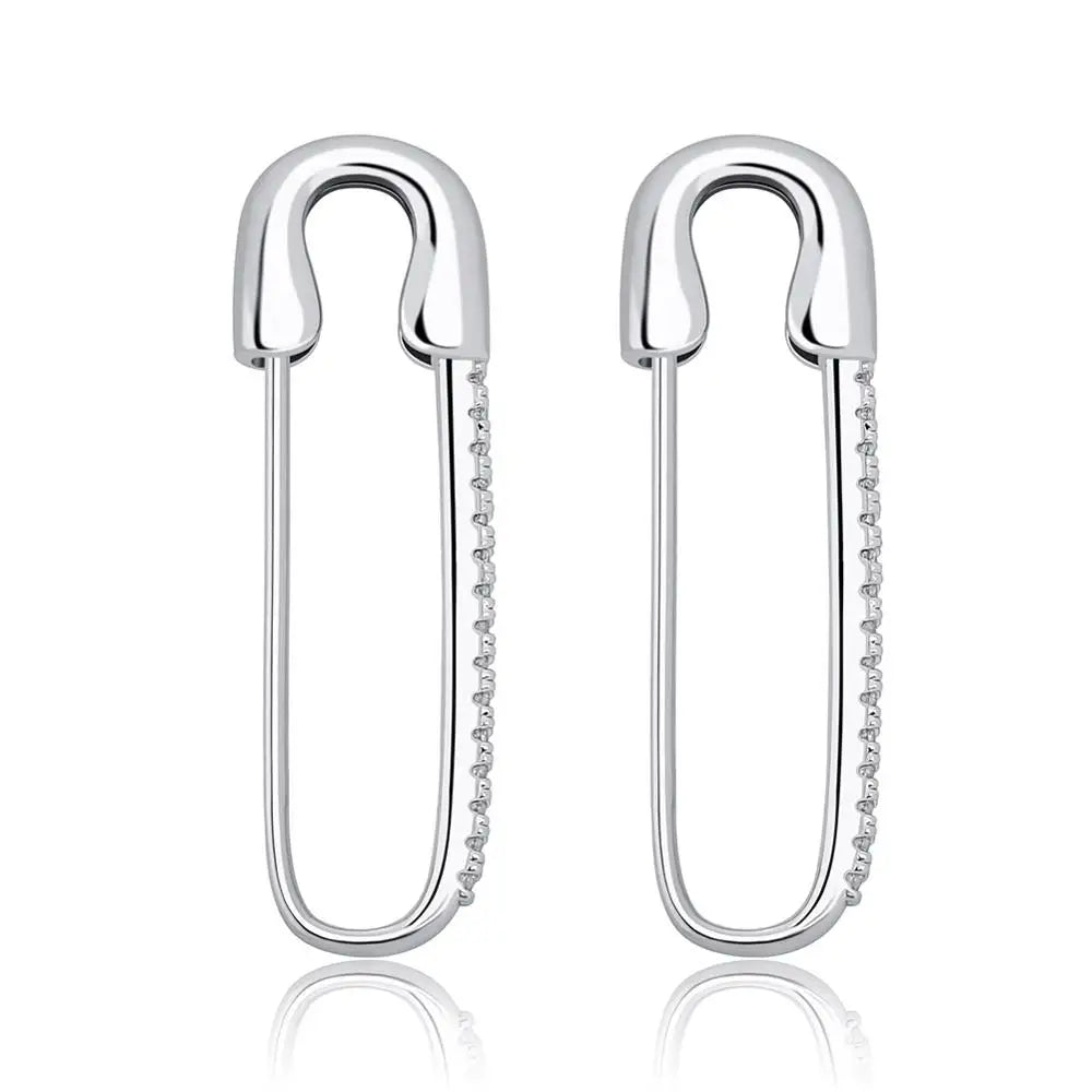 TOPGRILLZ Safety Pin Chain Earring Iced out Cubic Zirconia Pin Earring Hip Hop Fashion Charm Party Jewelry For Gift Men Women