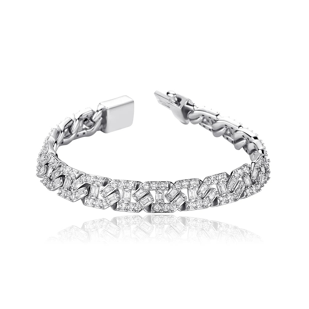 TOPGRILLZ High Quality 9mm Iced Out Baguette Prong Cuban Bracelet With New Spring Ring Clasps Hip Hop Jewelry For Men Women