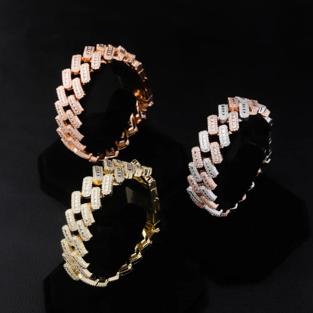 TOPGRILLZ 20mm Box buckle Clasp Baguette Zircon Prong Setting Cuban Bracelet Iced Out Cubic Zirconia Chain Hip Hop Rock Jewelry