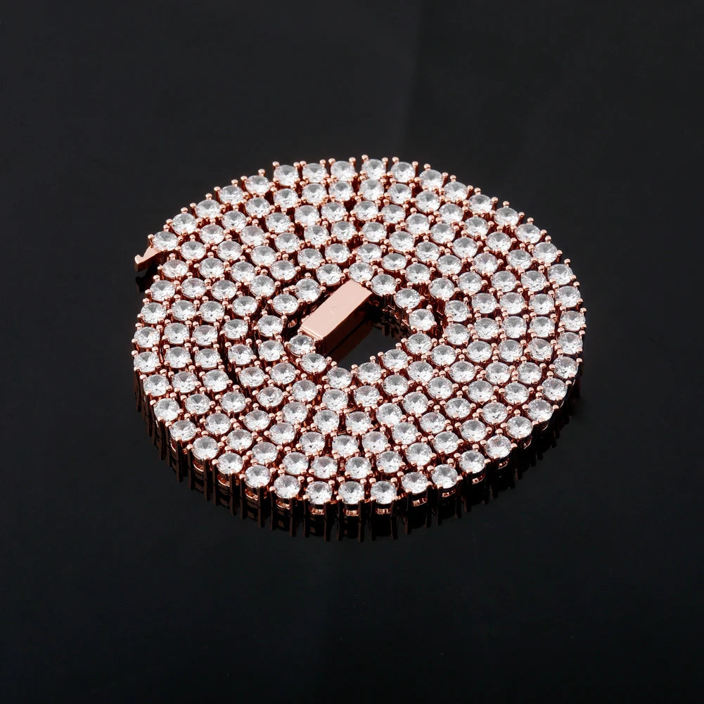 TOPGRILLZ 3MM-6MM Spring buckle Iced Out Full Cubic Zircon 1 Row Tennis Chain Necklace Gold Silver Color Hip Hop Jewelry