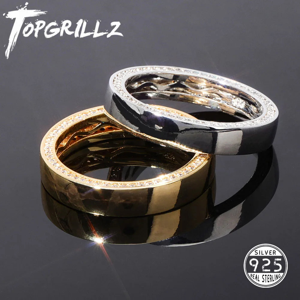 TOPGRILLZ Couple Rings 4mm/6mm 925 Sterling Silver Rings Top Brand Fine Jewelry High Quality Ice Out Bling Round Pattern Ring