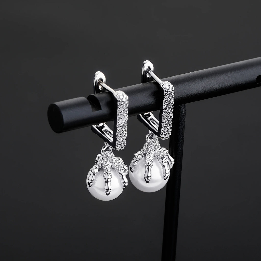 TOPGRILLZ 2021 NEW Women's Earring Chinese Style Dragon Claw Pearl Earrings High Quality Copper Gold Personality Jewelry