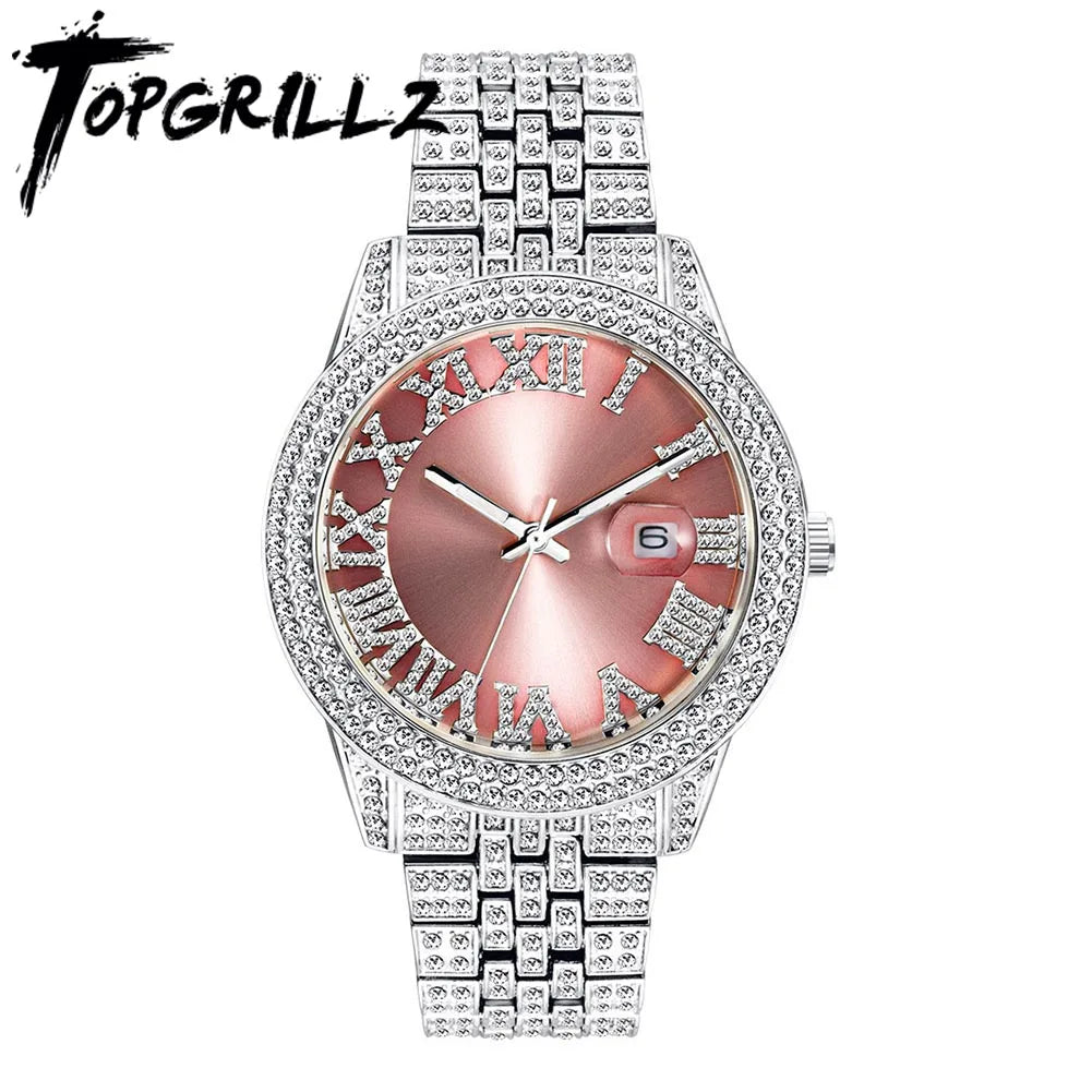 TOPGRILLZ 2021 Luxury Watch High Quality Top Brand Luxury Rhinestones Bracelet Stainless Steel Quartz Wristwatch Business Clock