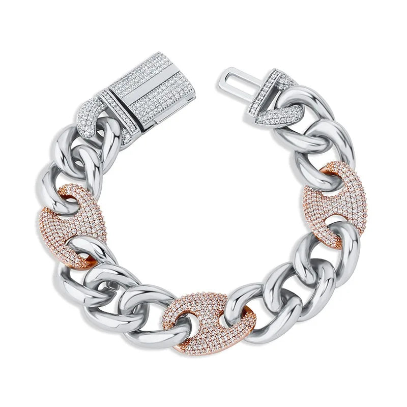 TOPGRILLZ 16mm Box Buckle Bracelet Miami Cuban Chain Iced Out Cubic Zirconia Hip Hop Fashion Jewelry
