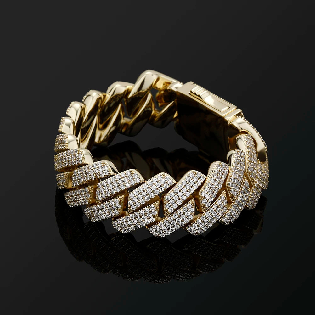 TOPGRILLZ Mens Bracelet 20MM 3 Row Zirconia Prong Link Chain Iced Out Micro Pave CZ Cuban Chain Hip Hop Fashion Jewelry For Gift