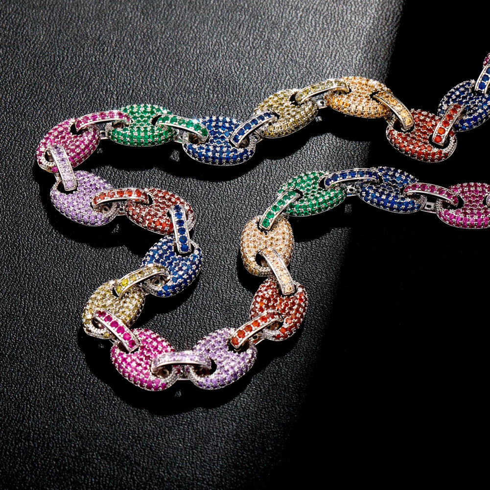 TOPGRILLZ 12MM Solid Gold Silver Color Cubic Zircon Link Necklace Bling Men's Hip hop Jewelry Copper Iced link Chain For Gift