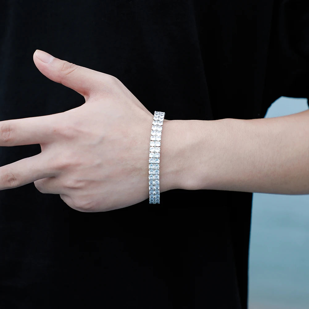 TOPGRILLZ 3MM/4MM 2 Row Cubic Zirconia Tennis Chain Bracelet with New Spring Clasp Bling Iced Out CZ Jewelry Gift For Men