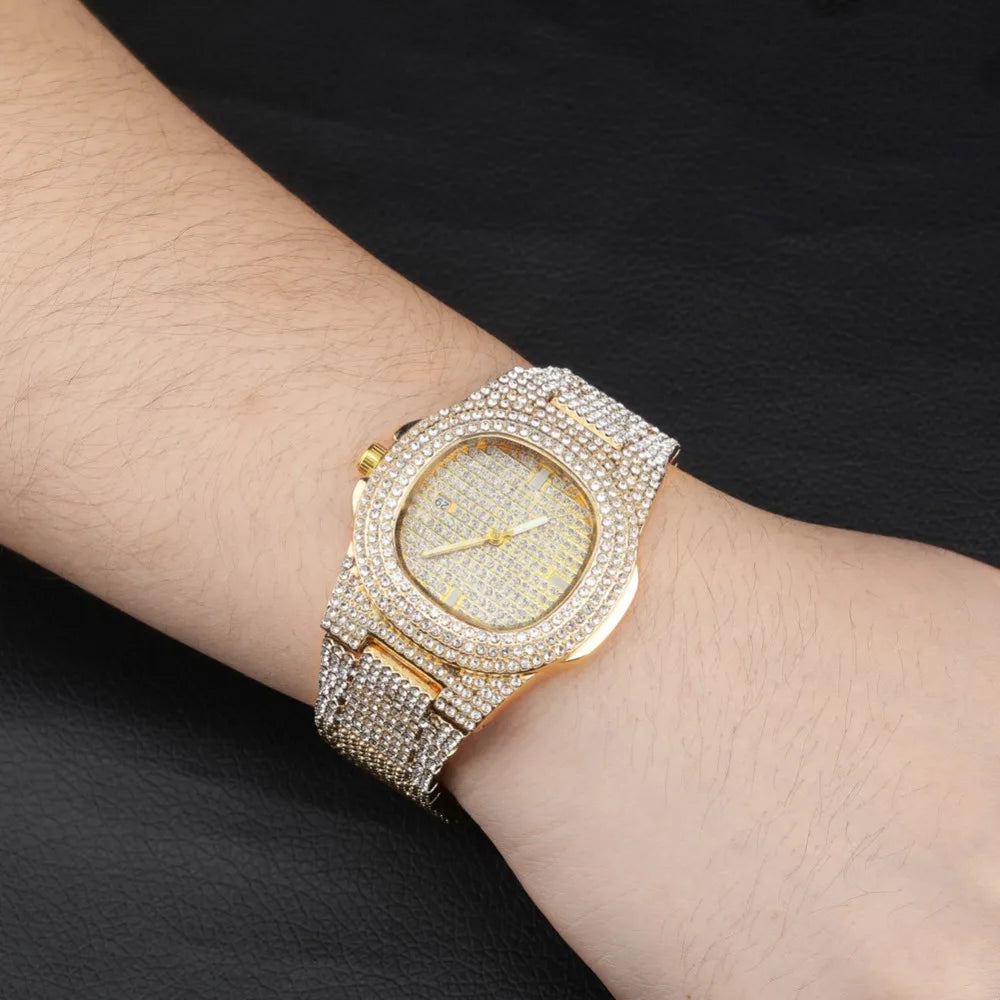 TOPGRILLZ Brand Iced Watch Quartz Gold Color HIP HOP Watches With Micropave CZ Stainless Steel Watch Clock relogio