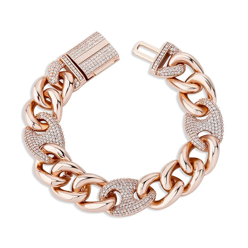 TOPGRILLZ 16mm Box Buckle Bracelet Miami Cuban Chain Iced Out Cubic Zirconia Hip Hop Fashion Jewelry