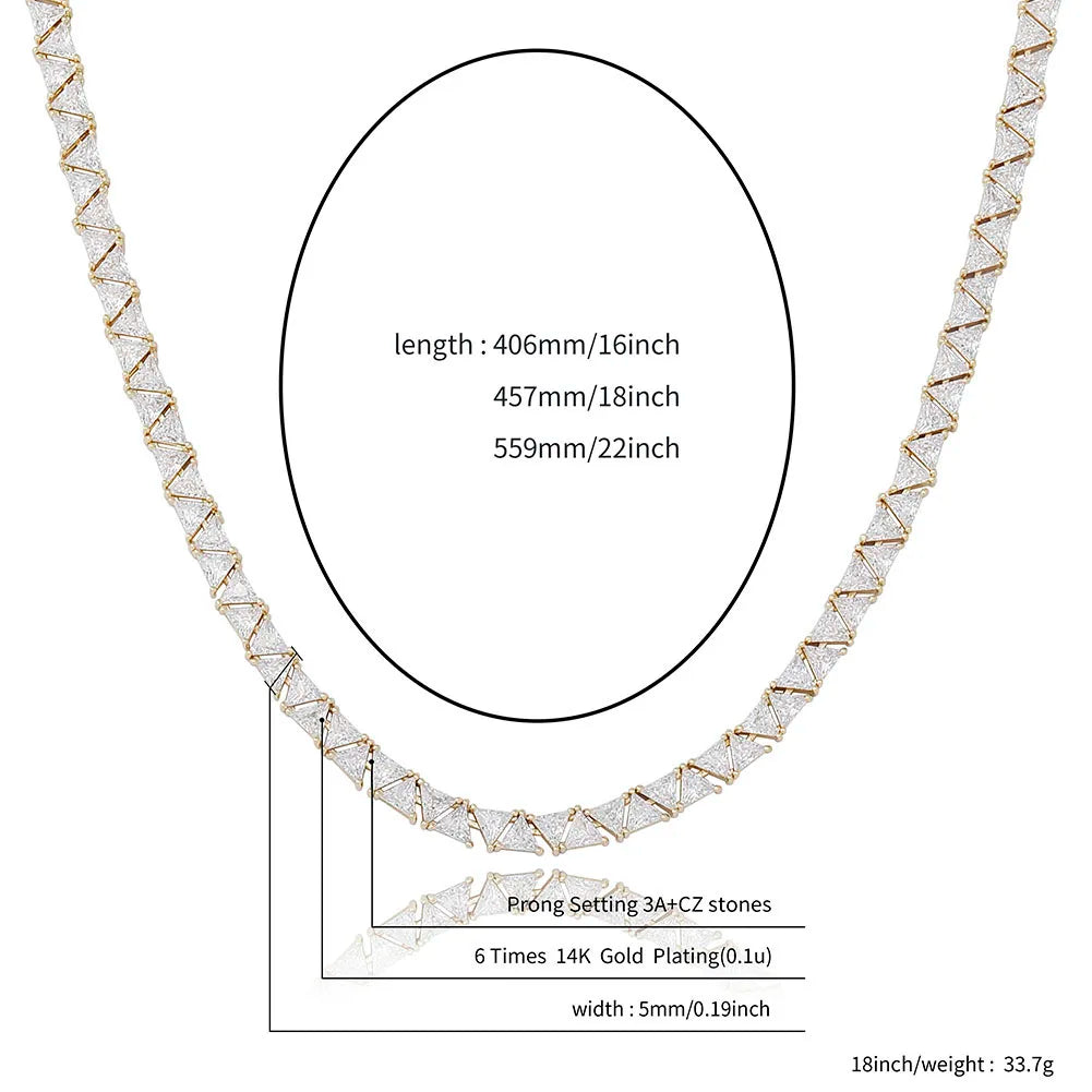 TOPGRILLZ 5mm Tennis Chain New Triangular Zircon Choker Women's Necklace Iced Out Cubic Zirconia Hip Hop Charm Jewelry Gift