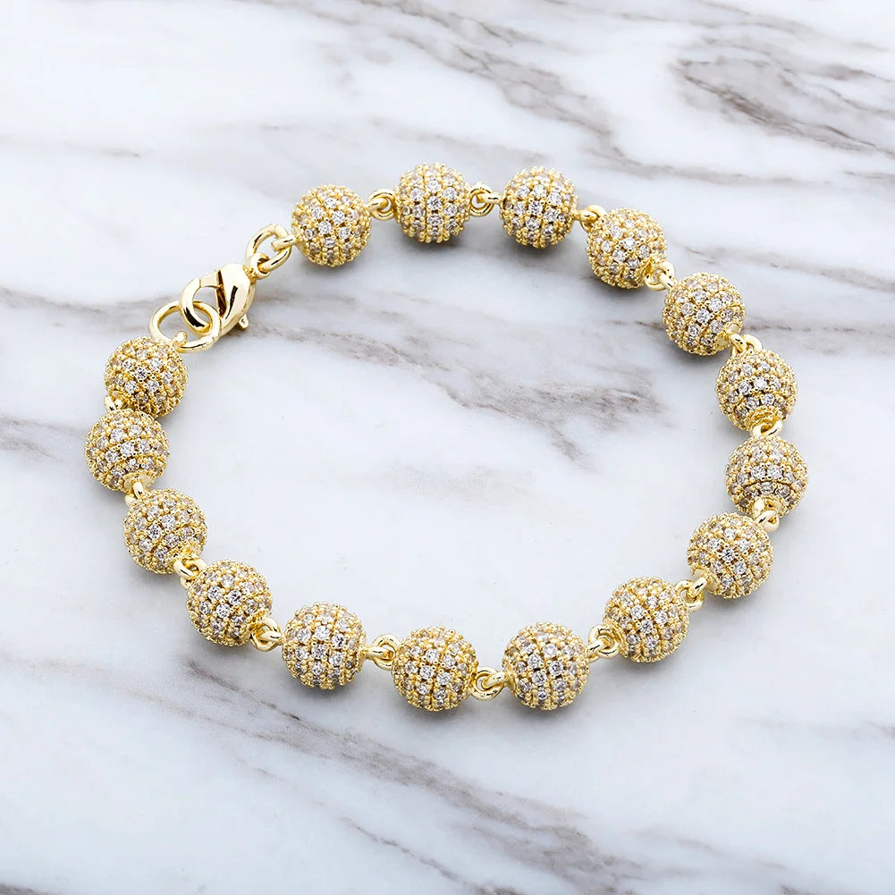 TOPGRILLZ 6mm8mm Big Round Ball Bracelet with Pearl Hip Hop Bracelet Iced Out CZ Gold Color Bracelet Punk Bling Jewelry For Gift