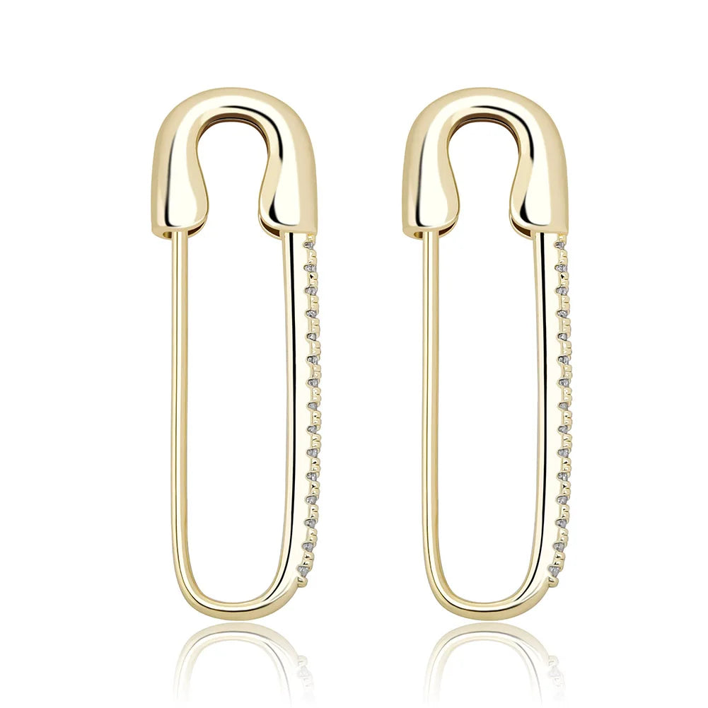 TOPGRILLZ Safety Pin Chain Earring Iced out Cubic Zirconia Pin Earring Hip Hop Fashion Charm Party Jewelry For Gift Men Women