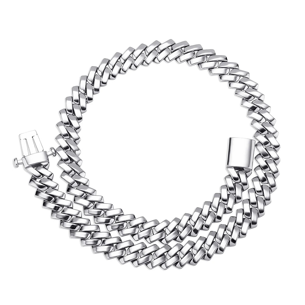 TOPGRILLZ New 10/12mm Glossy Cuban Chain Necklace High Quality Copper White Gold Plated With Spring Clasp Hip Hop Jewelry