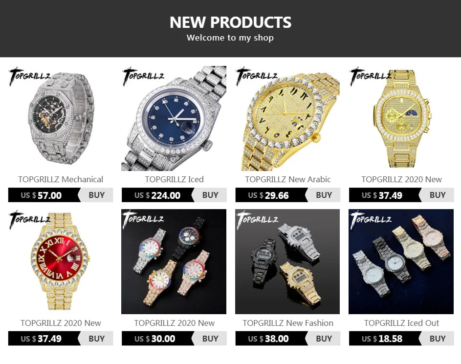 TOPGRILLZ 2021 Luxury Watch High Quality Top Brand Luxury Rhinestones Bracelet Stainless Steel Quartz Wristwatch Business Clock