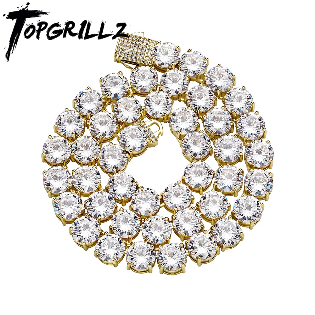 TOPGRILLZ New 10 mm Tennis Chain Necklace With New Spring Clasp Iced Out Cubic Zirconia Hip Hop Rockers Jewelry For Men