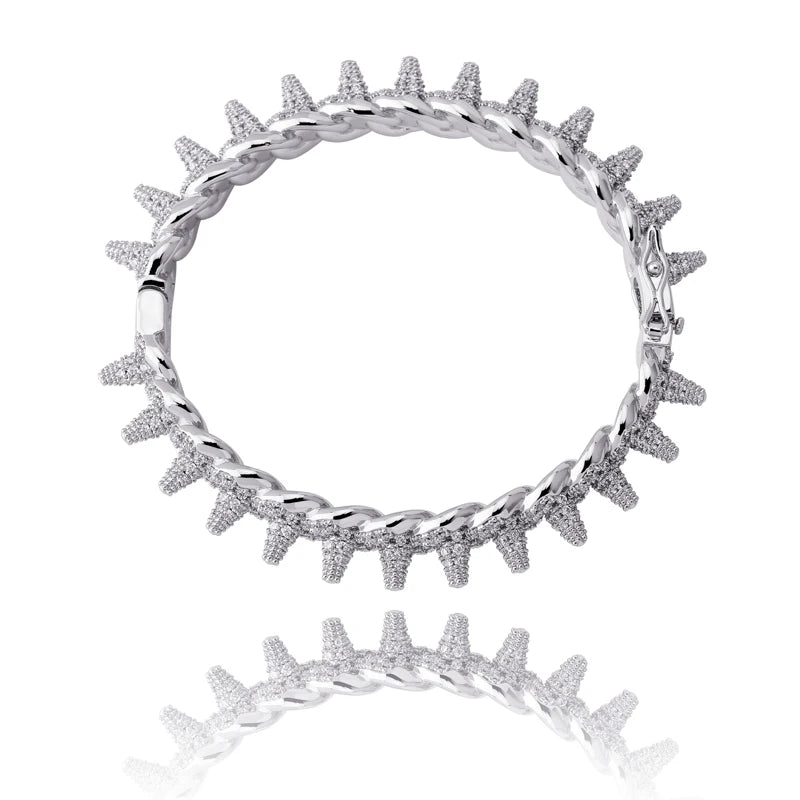 TOPGRILLZ New Spikes Rivet Bracelets Luxury Iced Out Bling Cubic Zircon Bangles Round Cuban Link Hip Hop Jewelry For Men