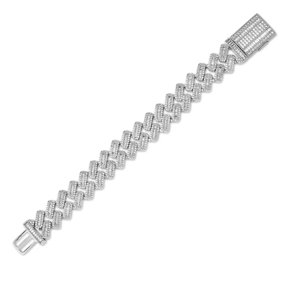 TOPGRILLZ 20mm Box buckle Clasp Baguette Zircon Prong Setting Cuban Bracelet Iced Out Cubic Zirconia Chain Hip Hop Rock Jewelry