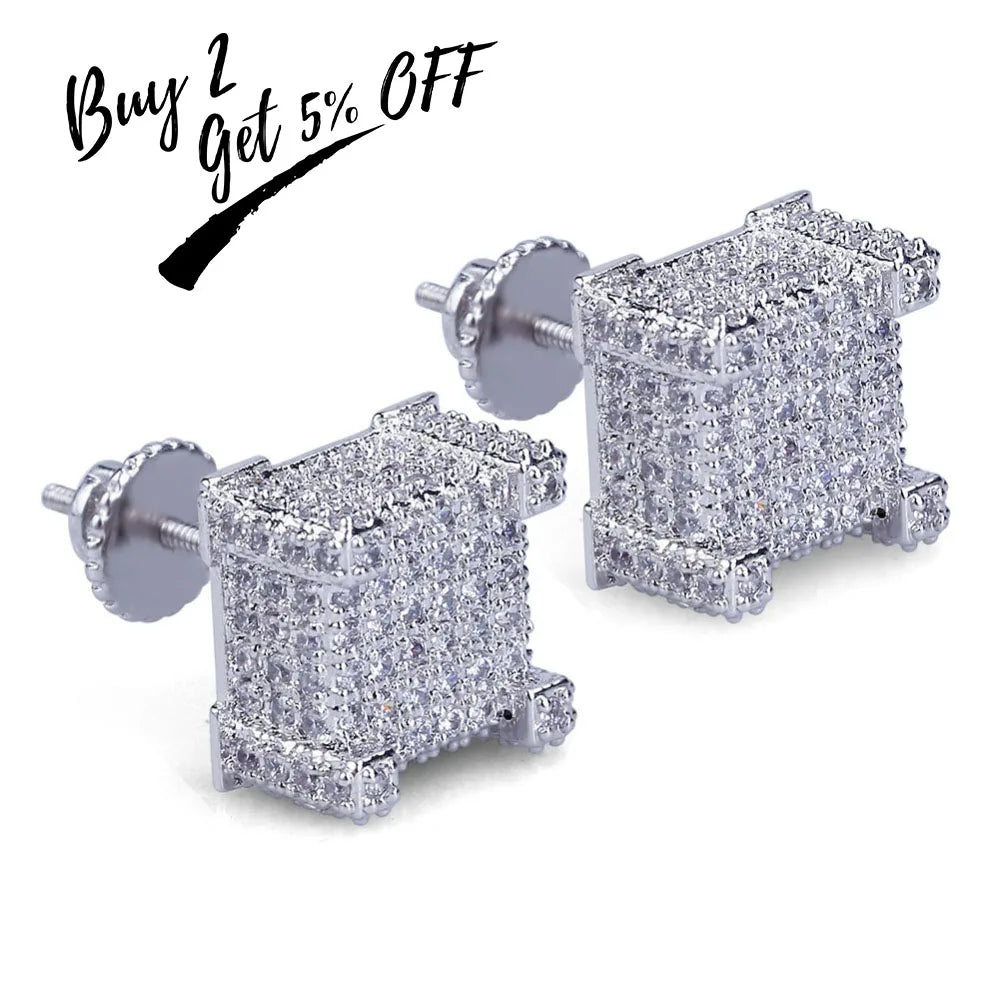 TOPGRILLZ Gold/Silver Color All Iced Out Micro Pave CZ Stone Square Stud Earring Hip Hop Rock Jewelry Earrings For Women Men