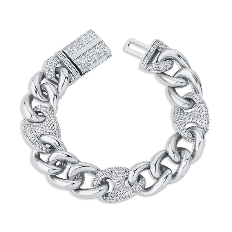 TOPGRILLZ 16mm Box Buckle Bracelet Miami Cuban Chain Iced Out Cubic Zirconia Hip Hop Fashion Jewelry