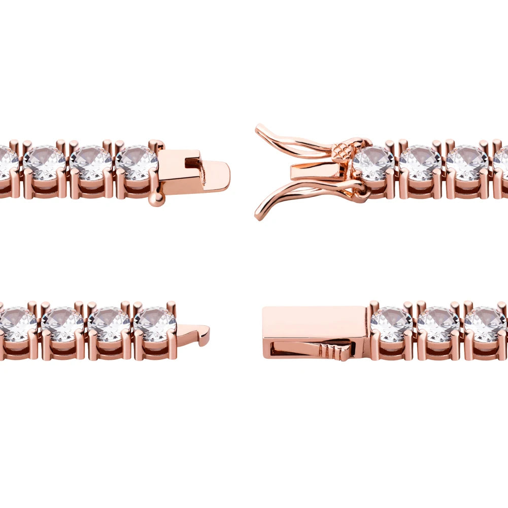 TOPGRILLZ 3MM-6MM Spring buckle Iced Out Full Cubic Zircon 1 Row Tennis Chain Necklace Gold Silver Color Hip Hop Jewelry