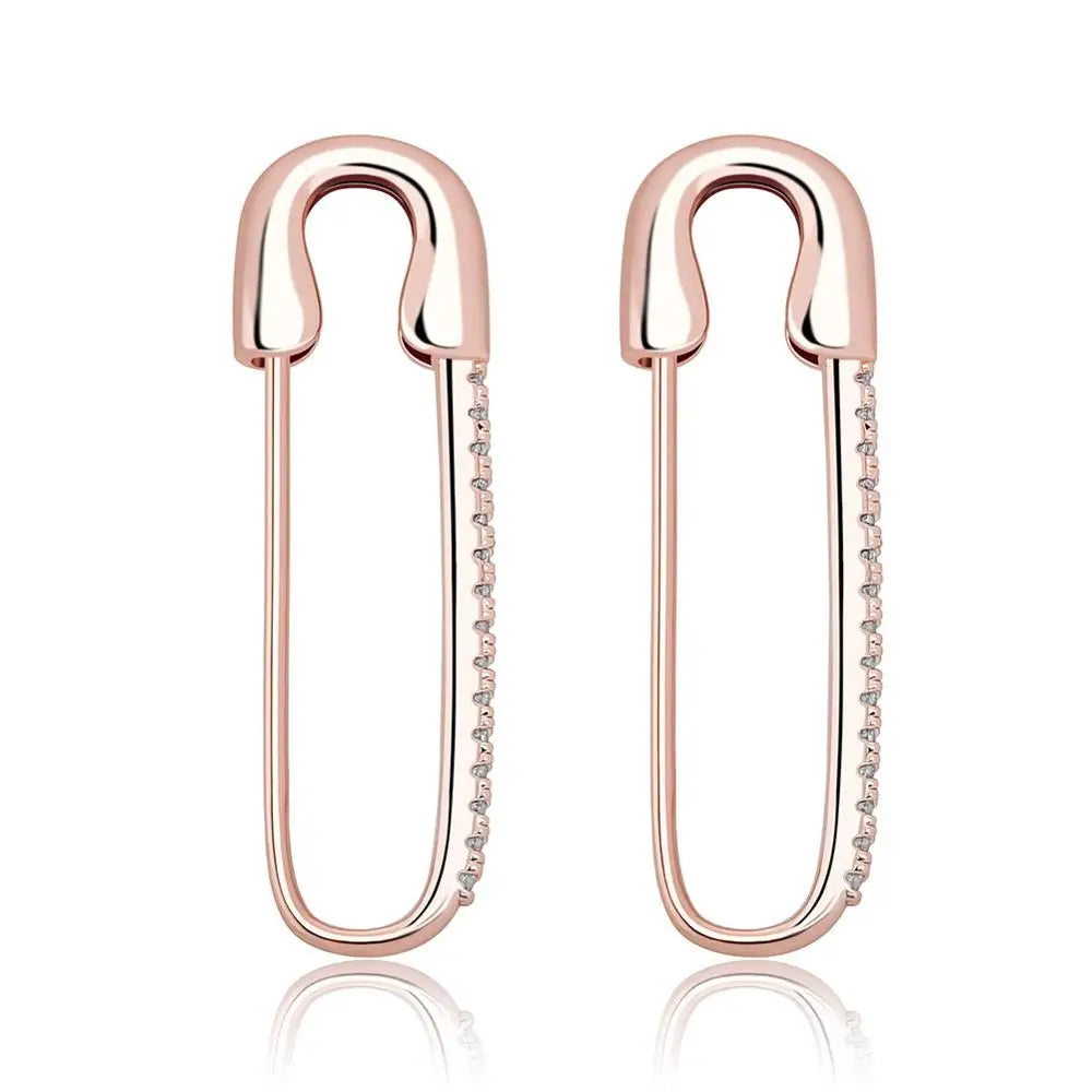 TOPGRILLZ Safety Pin Chain Earring Iced out Cubic Zirconia Pin Earring Hip Hop Fashion Charm Party Jewelry For Gift Men Women