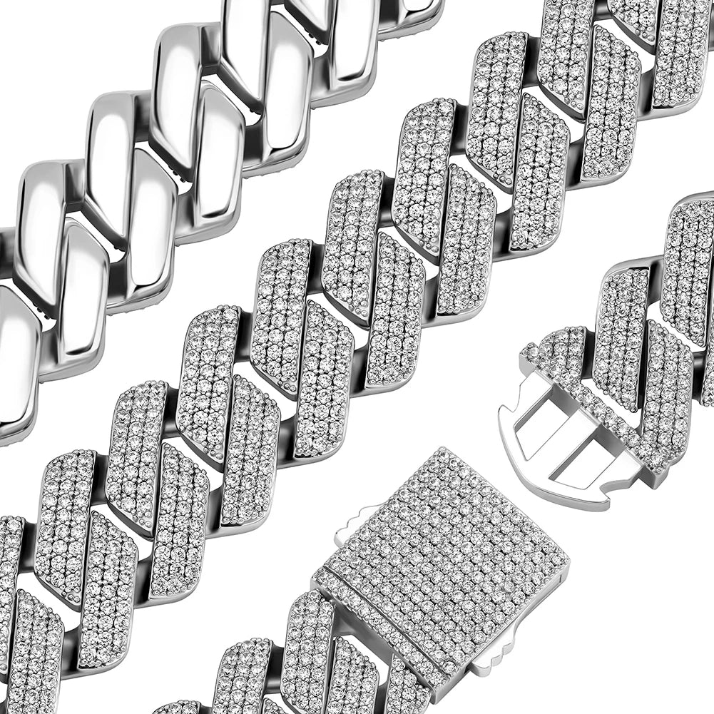TOPGRILLZ Mens Bracelet 20MM 3 Row Zirconia Prong Link Chain Iced Out Micro Pave CZ Cuban Chain Hip Hop Fashion Jewelry For Gift