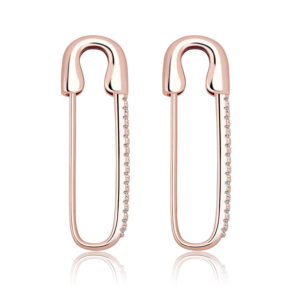 TOPGRILLZ Safety Pin Chain Earring Iced out Cubic Zirconia Pin Earring Hip Hop Fashion Charm Party Jewelry For Gift Men Women