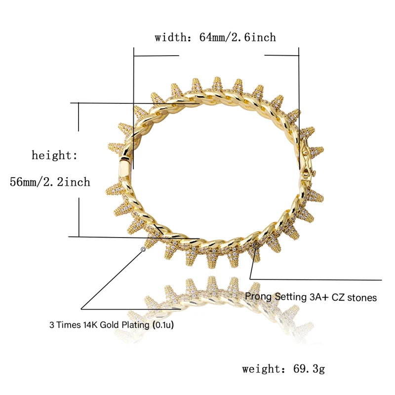 TOPGRILLZ New Spikes Rivet Bracelets Luxury Iced Out Bling Cubic Zircon Bangles Round Cuban Link Hip Hop Jewelry For Men