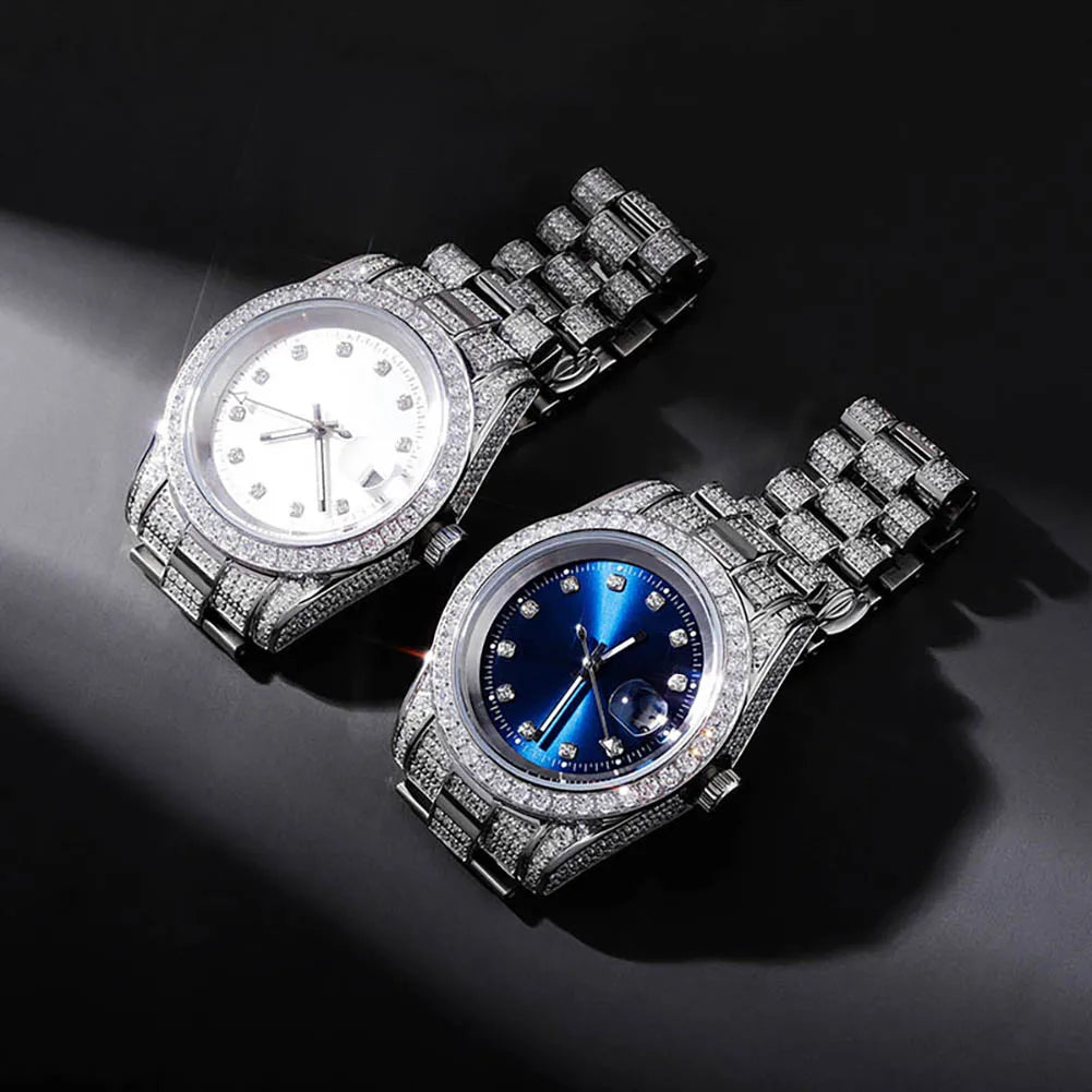 TOPGRILLZ Iced Presidential Mens Watch Luxury 18K White Gold stainless steel  Watch with zirconia