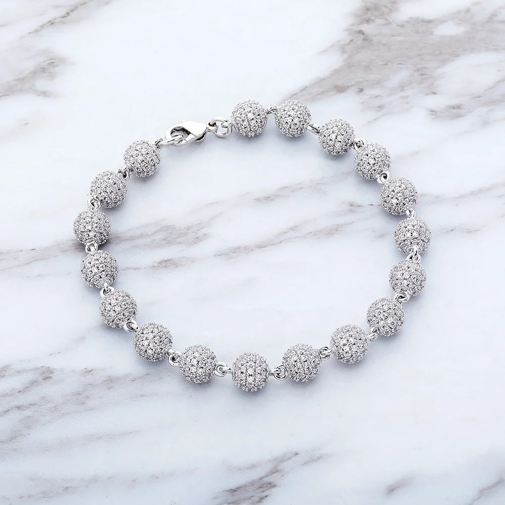 TOPGRILLZ 6mm8mm Big Round Ball Bracelet with Pearl Hip Hop Bracelet Iced Out CZ Gold Color Bracelet Punk Bling Jewelry For Gift
