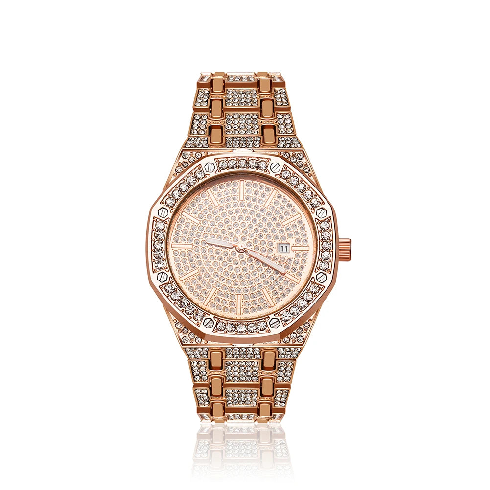 TOPGRILLZ Luxury Brand ICED OUT Watch Quartz Gold HIP HOP Wrist Watches With Micropave CZ Stainless Steel Wristband