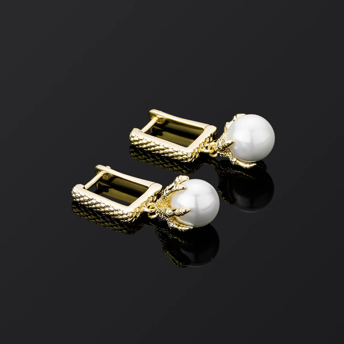 TOPGRILLZ 2021 NEW Women's Earring Chinese Style Dragon Claw Pearl Earrings High Quality Copper Gold Personality Jewelry