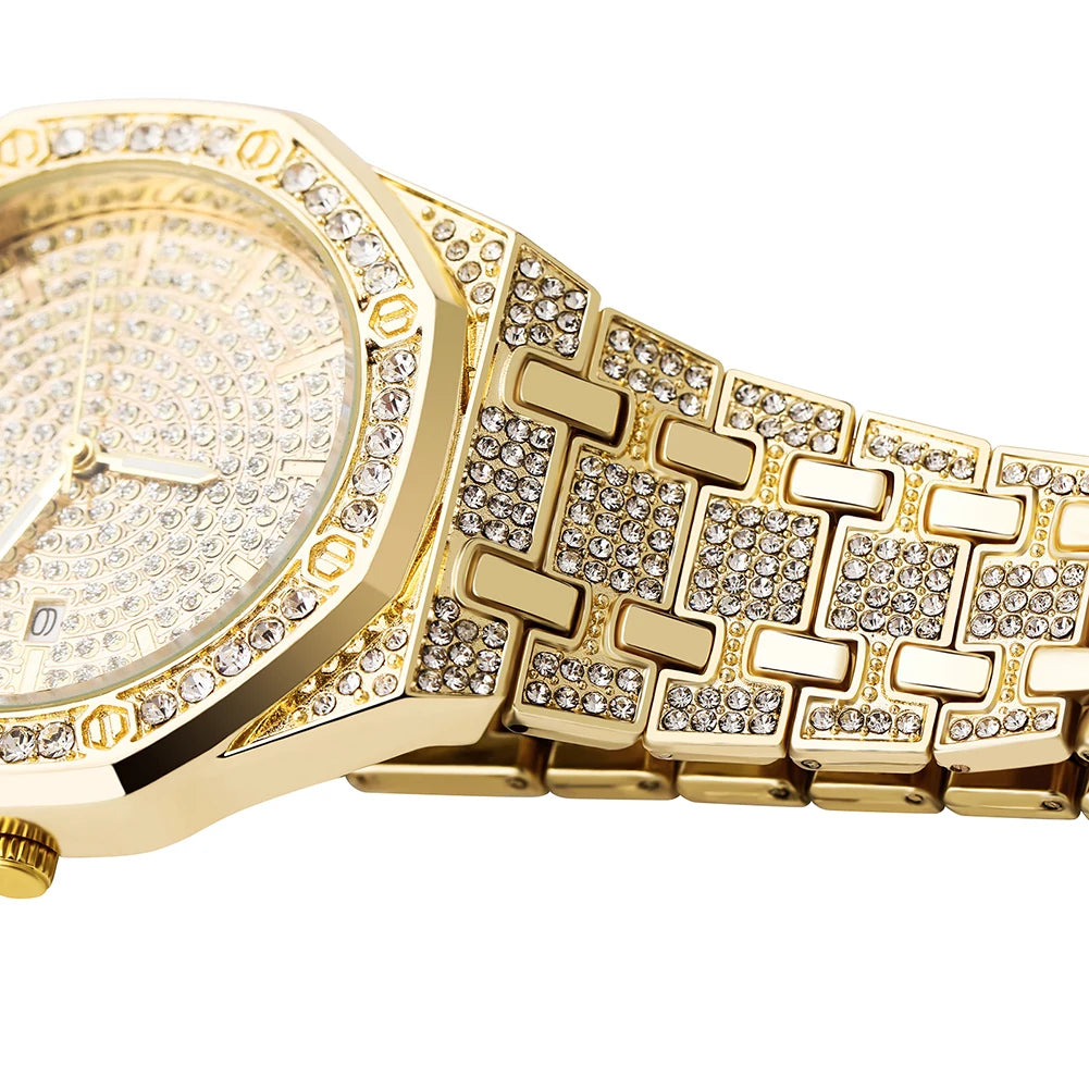 TOPGRILLZ Luxury Brand ICED OUT Watch Quartz Gold HIP HOP Wrist Watches With Micropave CZ Stainless Steel Wristband