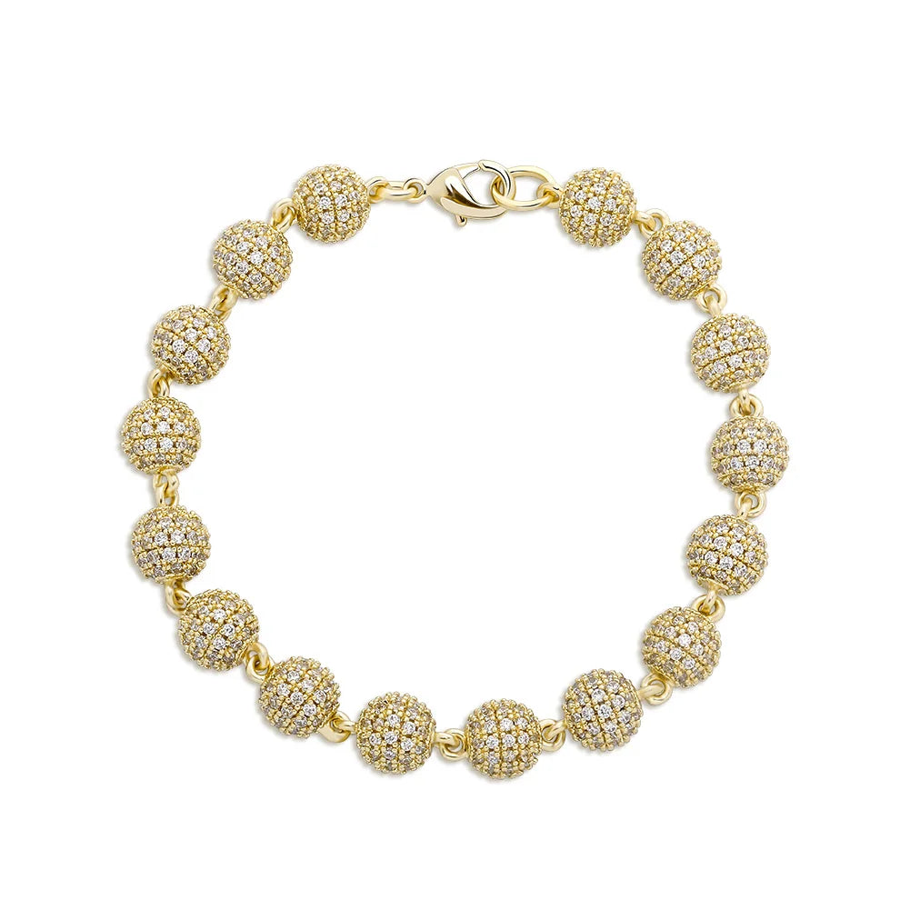 TOPGRILLZ 6mm8mm Big Round Ball Bracelet with Pearl Hip Hop Bracelet Iced Out CZ Gold Color Bracelet Punk Bling Jewelry For Gift
