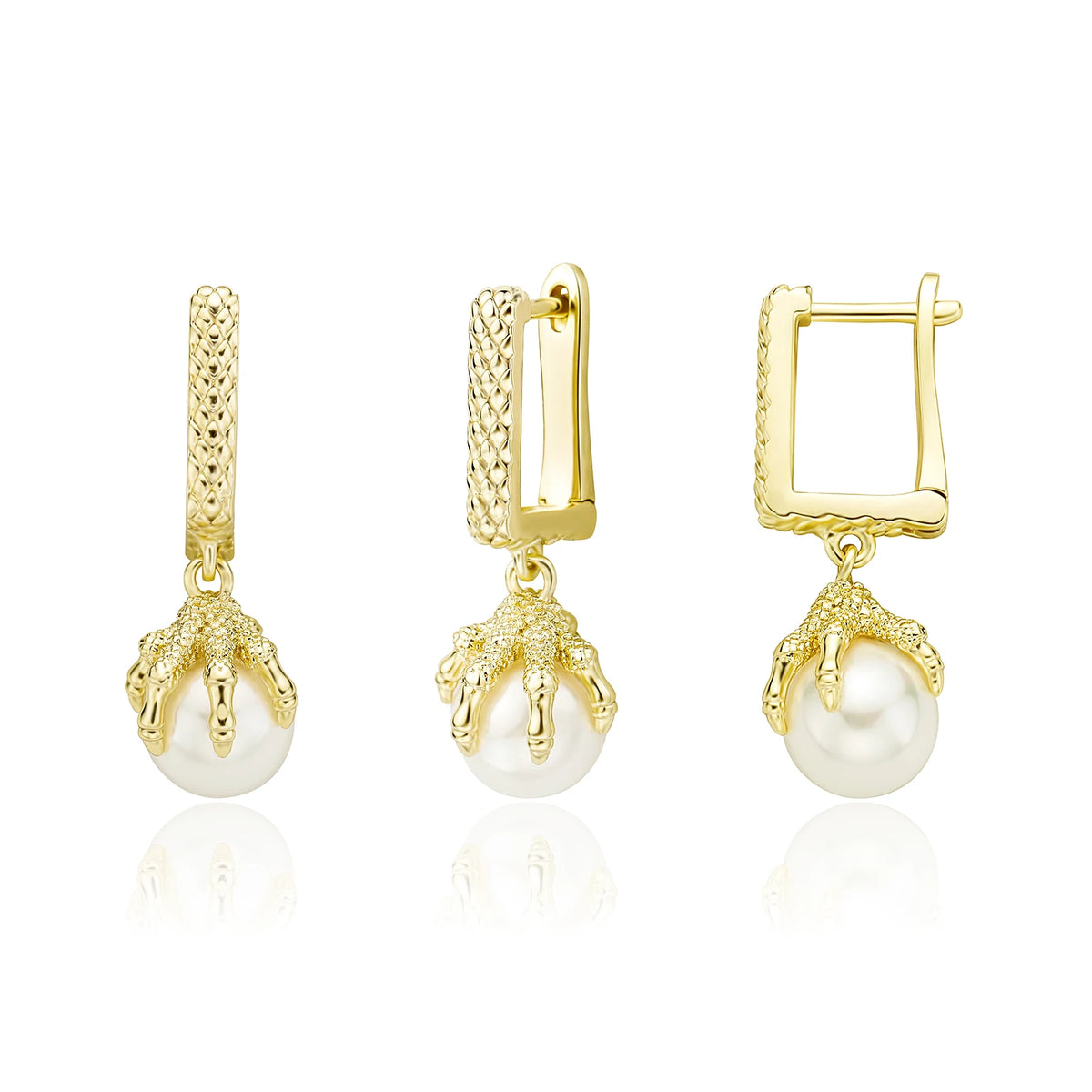 TOPGRILLZ 2021 NEW Women's Earring Chinese Style Dragon Claw Pearl Earrings High Quality Copper Gold Personality Jewelry