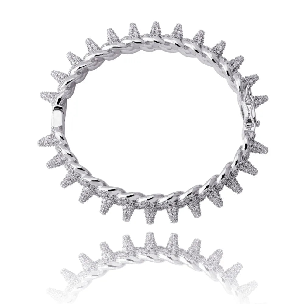 TOPGRILLZ New Spikes Rivet Bracelets Luxury Iced Out Bling Cubic Zircon Bangles Round Cuban Link Hip Hop Jewelry For Men