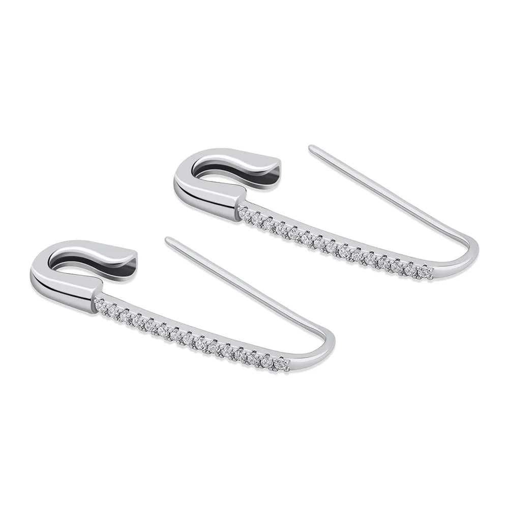 TOPGRILLZ Safety Pin Chain Earring Iced out Cubic Zirconia Pin Earring Hip Hop Fashion Charm Party Jewelry For Gift Men Women