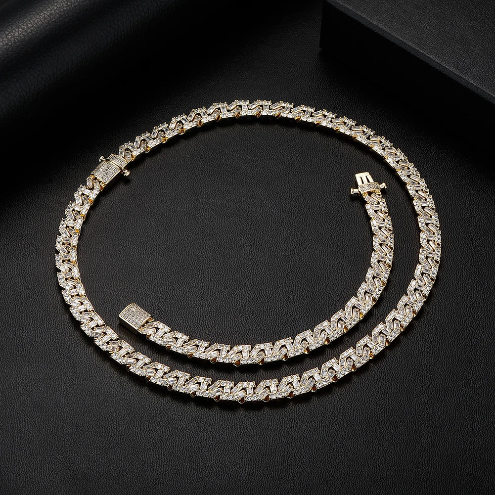 TOPGRILLZ High Quality 9mm Iced Out Baguette Prong Cuban Bracelet With New Spring Ring Clasps Hip Hop Jewelry For Men Women