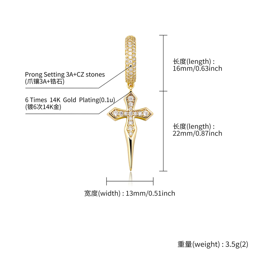 TOPGRILLZ Black CZ Ear Cuff Earrings Gun Plated Helloween Cross C-Shape Iced Out Hip Hop Gothic Jewelry Men Women