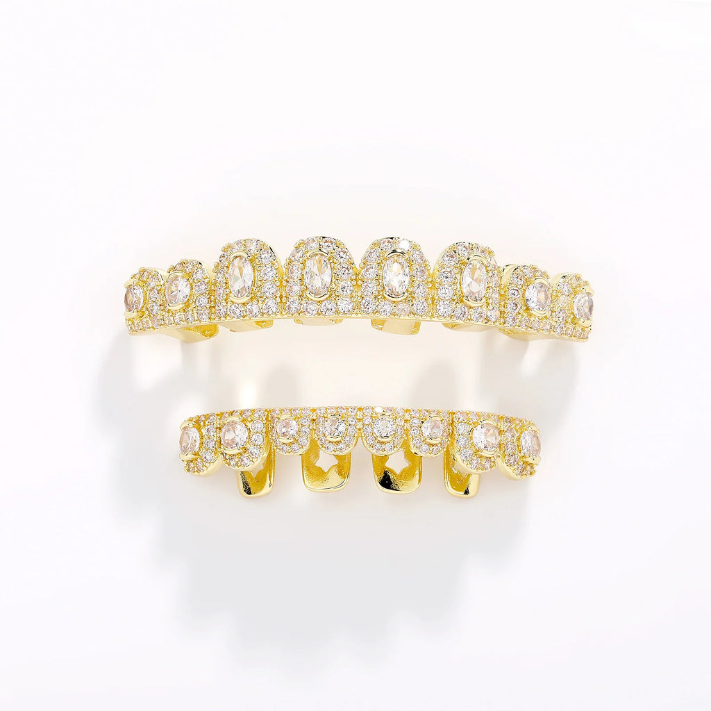 TOPGRILLZ  Hip Hop Full Iced Out  Set 8 Top&8 Bottom Tooth Cap Rainbow Candy Color Dental Grills For Unisex