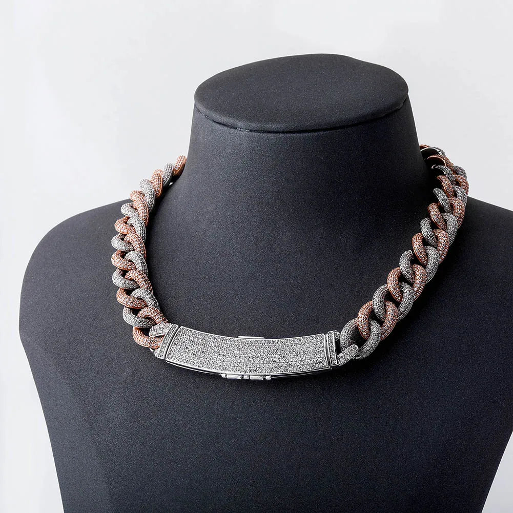 TOPGRILLZ 13mm Heavy Duty Full CZ Miami Cuban Chain Necklace Long Box Clasp Iced Out Silver Plated Bling Hip Hop Men Women