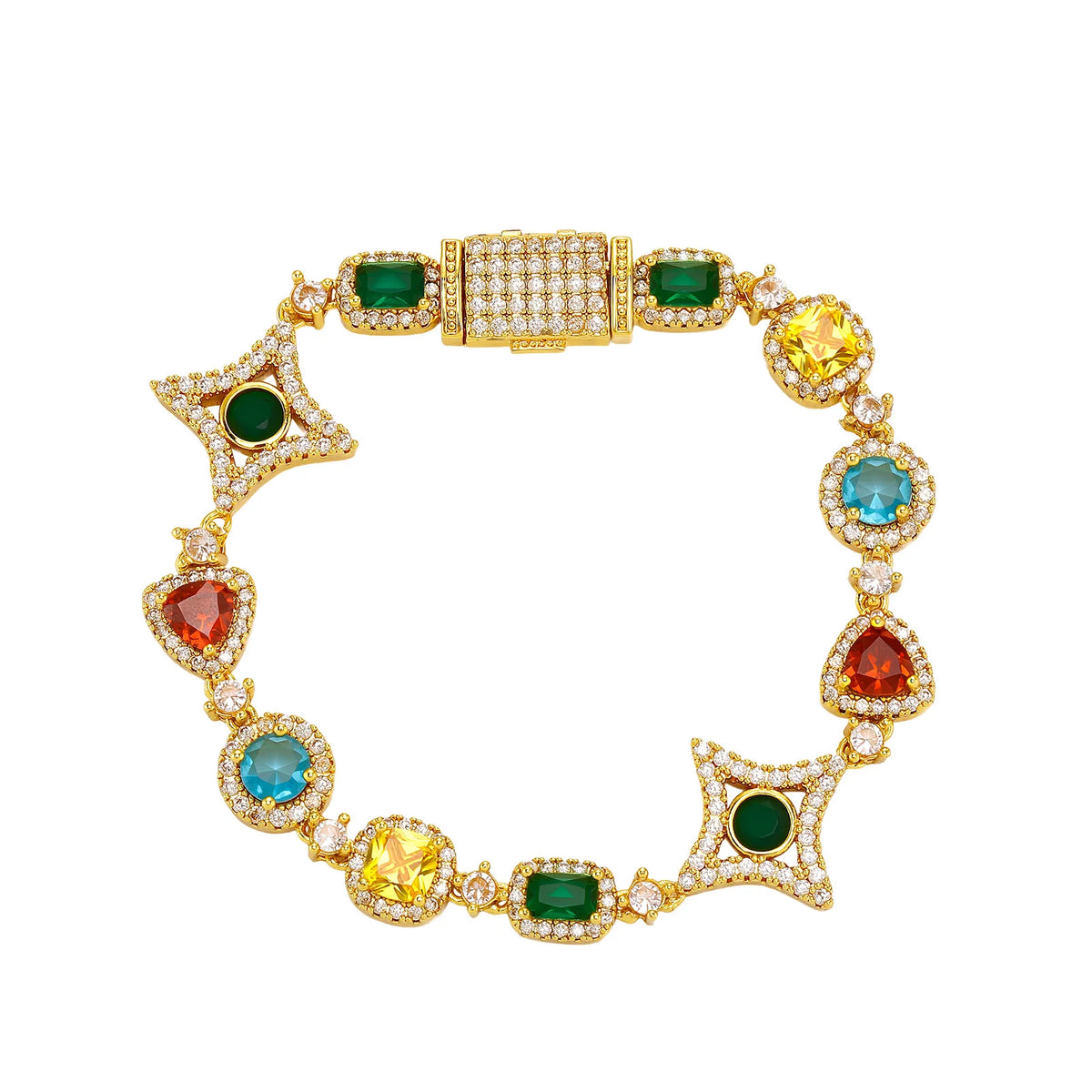 TOPGRILLZ Multicolor CZ Star Link Bracelet Necklace Gold/Silver Plated Y2K Dopamine Hip Hop Jewelry Iced Out Couple Unisex Gift
